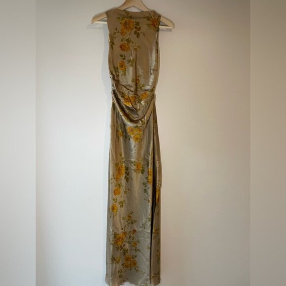 NEW Reformation Anaiis Silk Long Dress Poet Brown Tan Floral | US 4 UK 8 - Picture 4 of 13